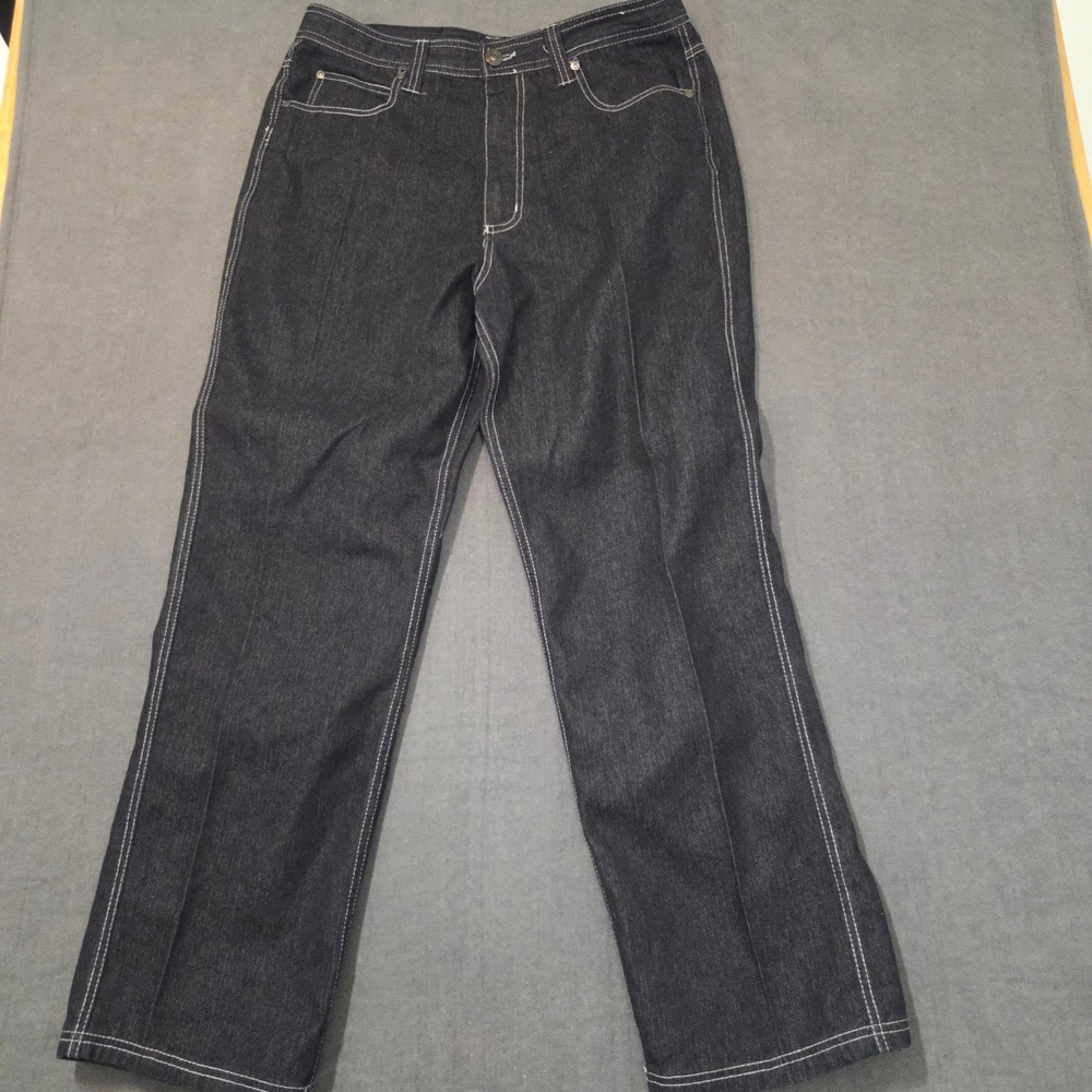 RK ICON Mens Dark Wash‎ Indigo Contrast Stitch Jeans 44x32 Straight Leg Denim